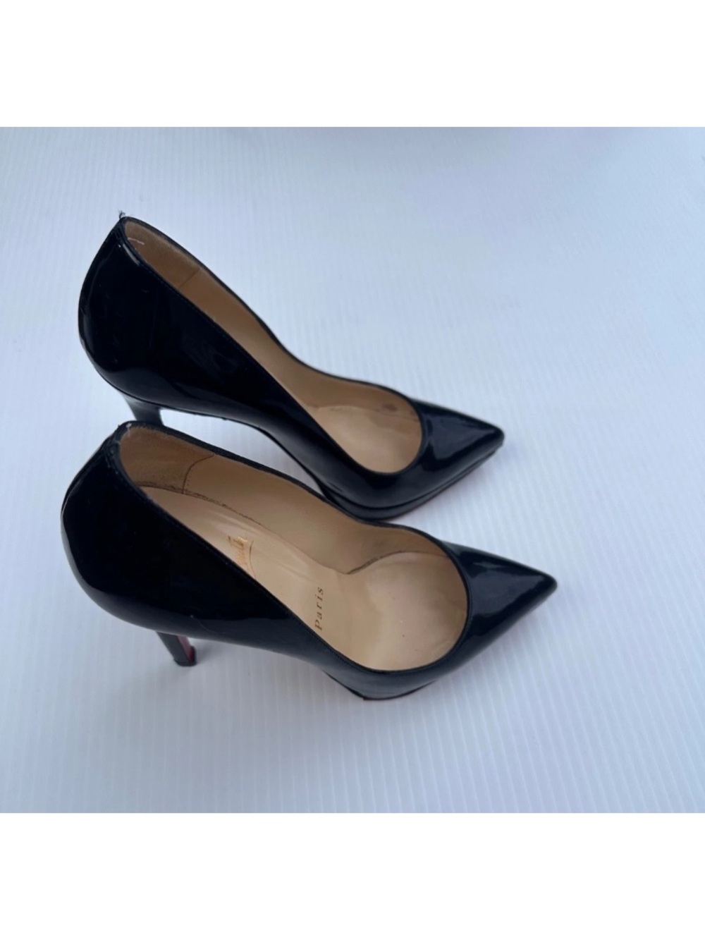 Christian Louboutin Sz 35 Black Patent Leather Heels 4.25" - Picture 3 of 7